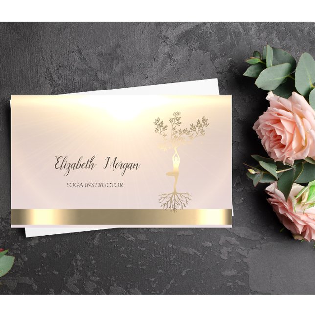 Gold Tree Women Silhouette Yoga Instructor Visitenkarte (Von Creator hochgeladen)