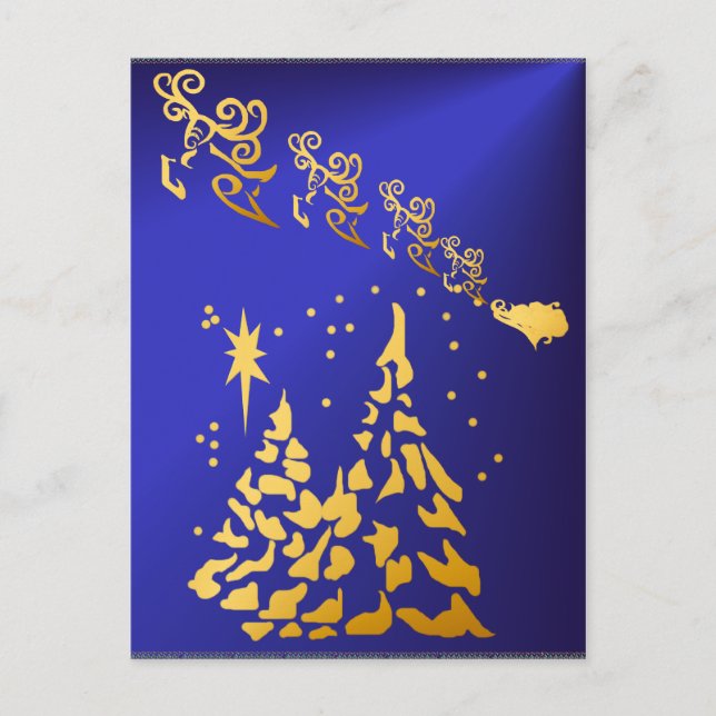 Gold Trees und Santas Rentier Postkarte (Vorderseite)