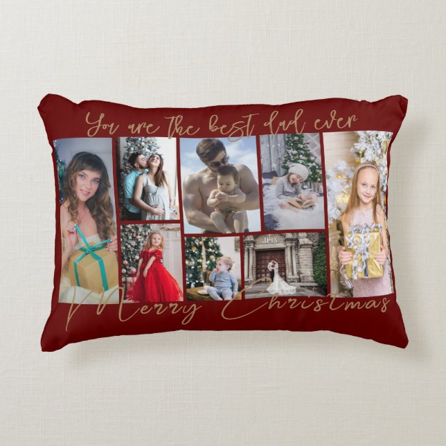 Gold Trendy Family Frohe Weihnachts-FotoCollage Dekokissen (Vorderseite)
