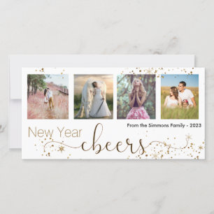 Gold Trendy New Year Cheers Foto Collage Feiertagskarte