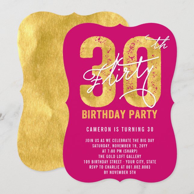 Gold Trente et Flirty 30e anniversaire Invitation  (Devant / Derrière)