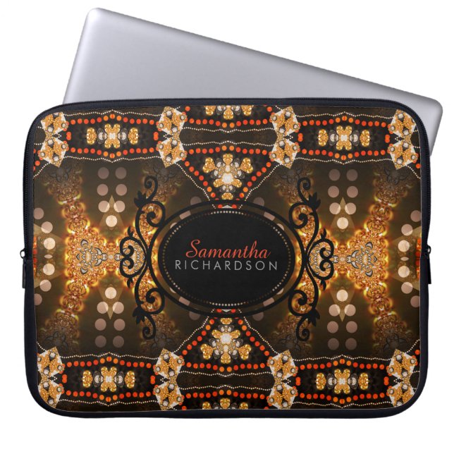 Gold Tribal Batik Individuelle Name Laptop Sleeve (Vorderseite)
