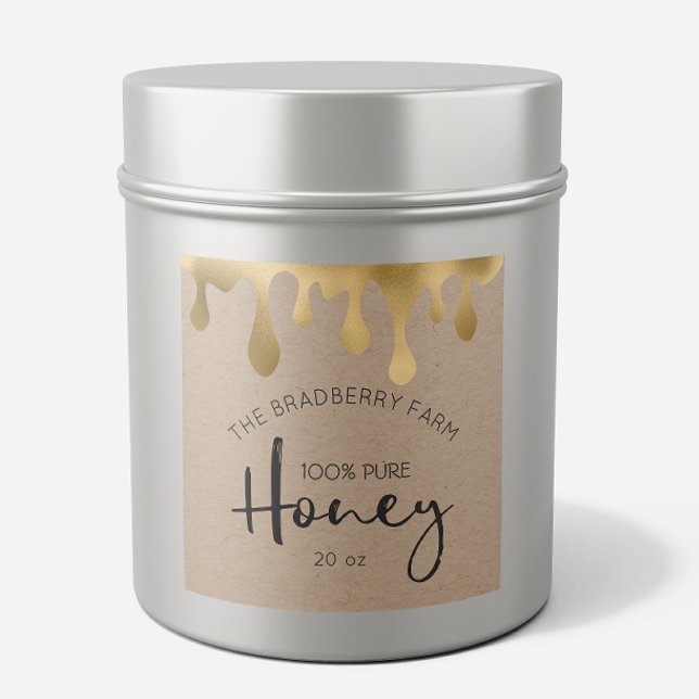 Gold-Tropfen 100% reiner Honig-Jar-Kraft-Etiketten Quadratischer Aufkleber (Von Creator hochgeladen)