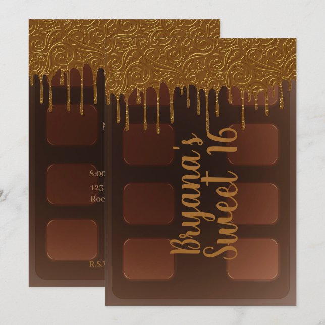 Gold Tropfen Chocolate Candy Bar Sweet 16 Party Einladung (Vorne/Hinten)