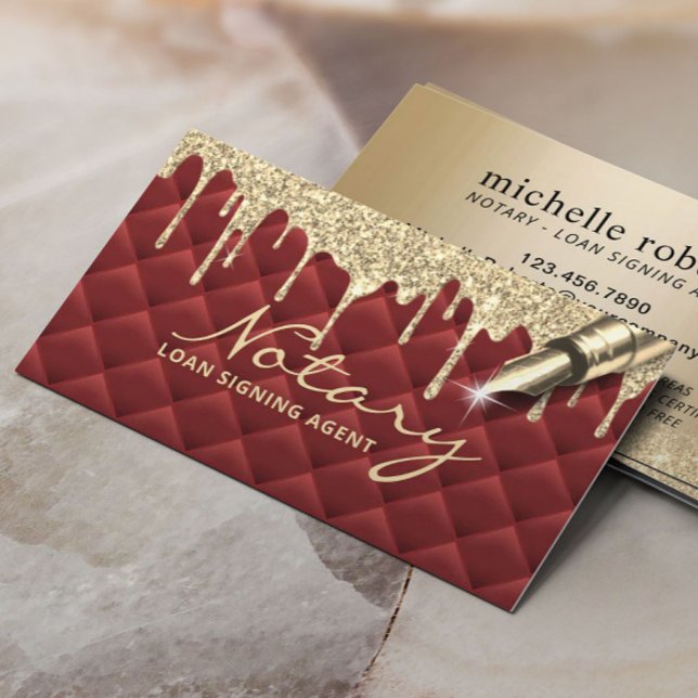 Gold Tropfen Luxury Red Notary Loan Signing Agent Visitenkarte (Von Creator hochgeladen)