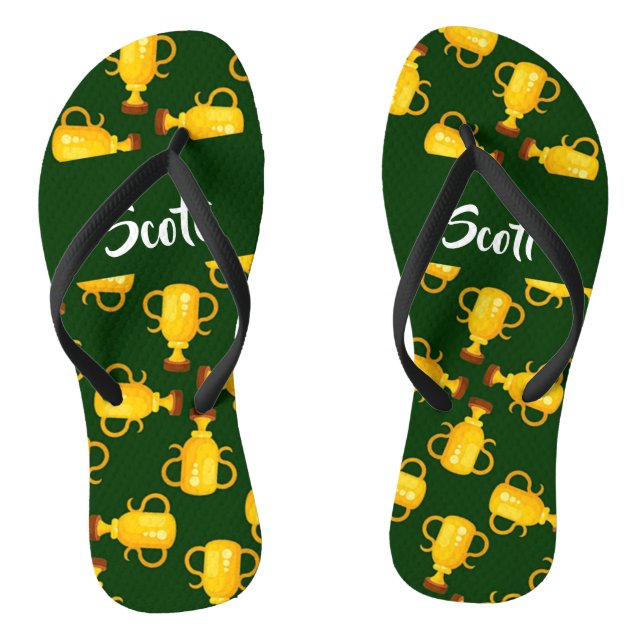 Gold Trophy Green Pattern Flip Flops (Fußbett)
