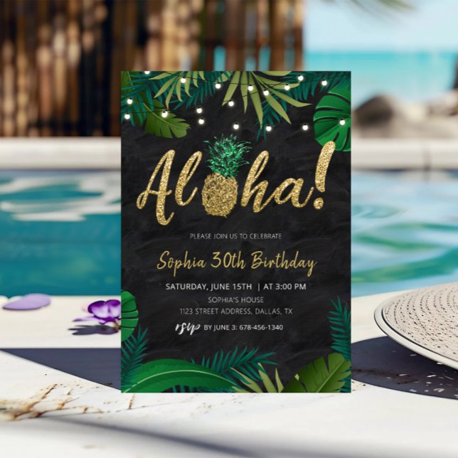 Gold Tropical Aloha Birthday Einladung (Von Creator hochgeladen)