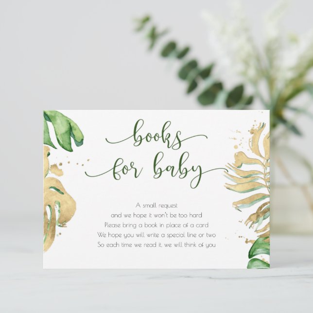 Gold Tropical Baby Showbücher für Babykarte Einladung (Stehend Vorderseite)