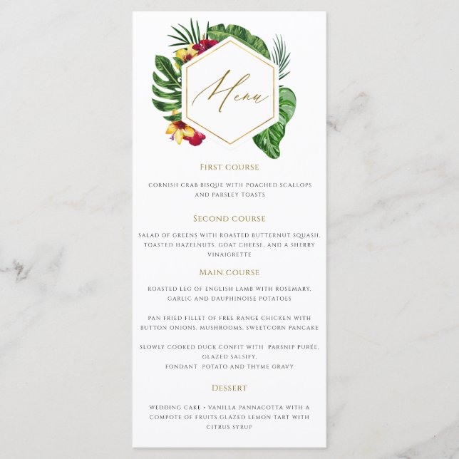Gold Tropical Blätter Wedding Menu Menükarte (Vorderseite)