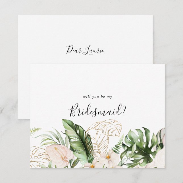 Gold Tropical Bridesmaid Vorschlag Note Card Mitteilungskarte (Vorne/Hinten)