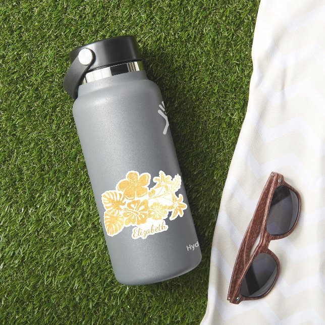 Gold Tropical Floral Blätter Personalisiert Aufkleber (HydroFlask Insitu)