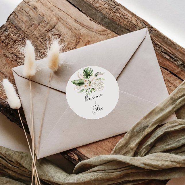 Gold Tropical Foliage Floral Wedding Umschlag Aufk Runder Aufkleber (Von Creator hochgeladen)