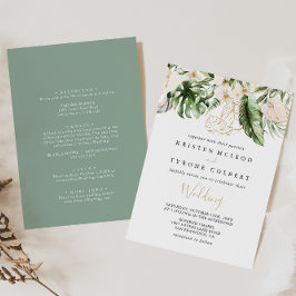Gold Tropical Foliage Front & Back Wedding Einladung