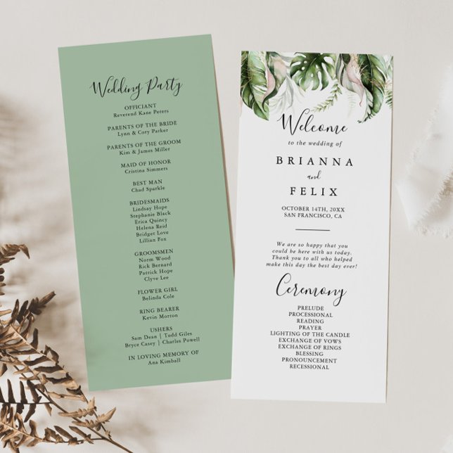 Gold Tropical Greenerity Wedding Program Programm (Von Creator hochgeladen)