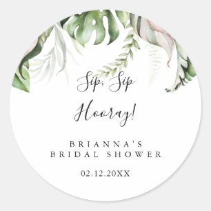 Gold Tropical Grüner Sip Sip Hooray Brautparty Runder Aufkleber