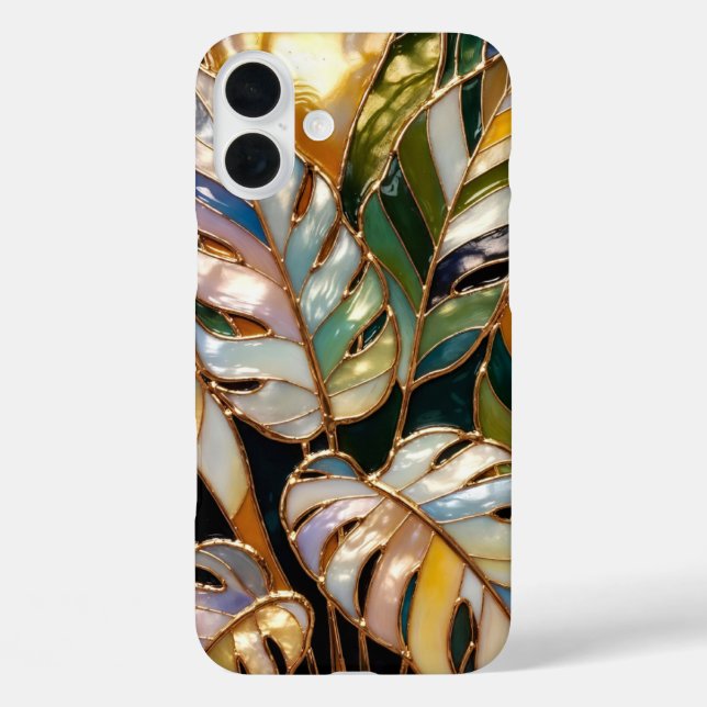 Gold Tropical Leaf Luxus-Handyhülle iPhone 16 Plus Hülle (Rückseite)