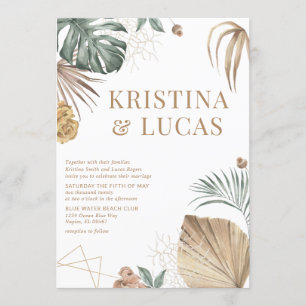 Gold Tropical Oasis Hochzeit in Urlaubsort Einladung