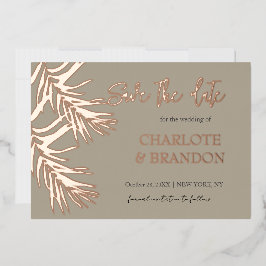 Gold Tropical Palm Leaf Hochzeit speichern das Dat Folieneinladung