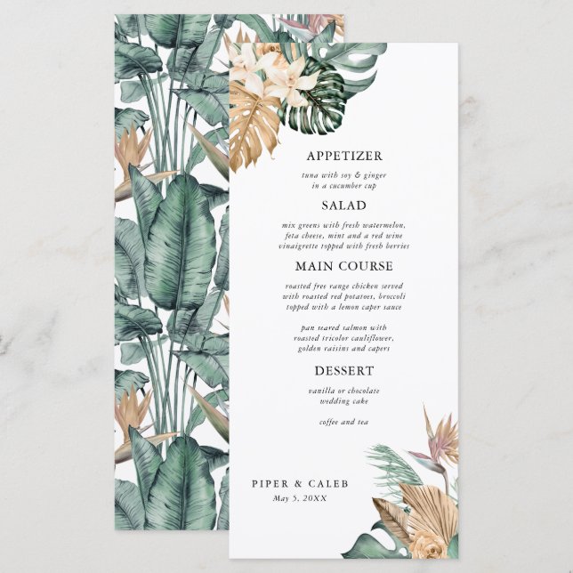 Gold Tropical Pampas Wedding Menükarte (Vorne/Hinten)