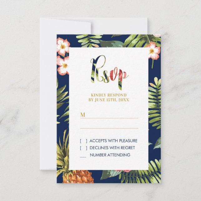 Gold Tropical Summer Wedding RSVP Beilage Card Karte (Vorderseite)