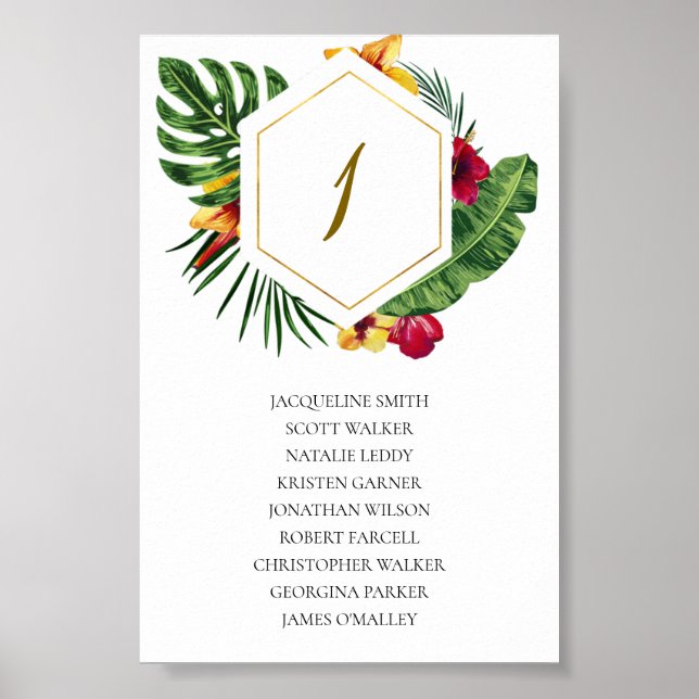 Gold Tropical Wedding Seating Chart Poster (Vorne)