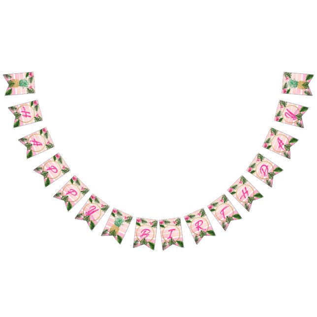 Gold tropische Aloha Happy Birthday  Wimpelkette (Alle)