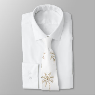 Gold Tropische Palme Weißer Hintergrund Hochzeit Krawatte