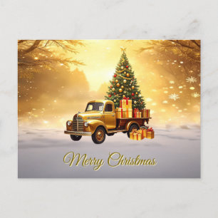 Gold Truck Weihnachtsbaum Feiertags-Postkarte Postkarte