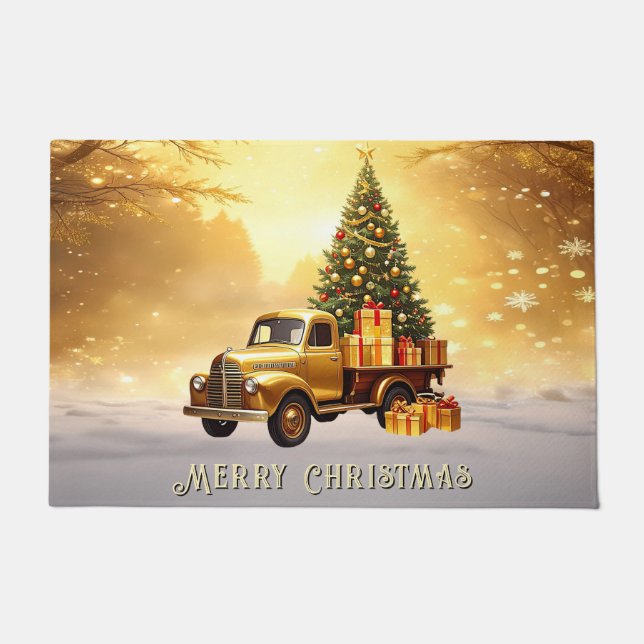 Gold Truck Weihnachtsbaum Holiday Doormat Fußmatte (Vorderseite)
