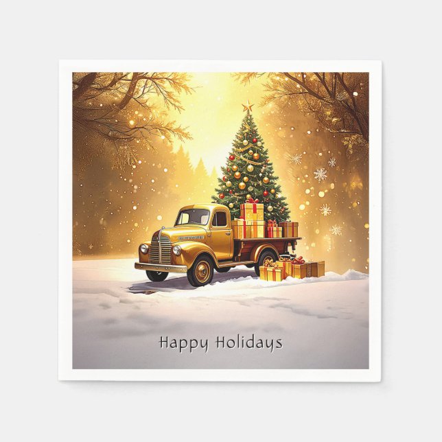 Gold Truck Weihnachtsbaum Holiday Napkin Serviette (Vorderseite)
