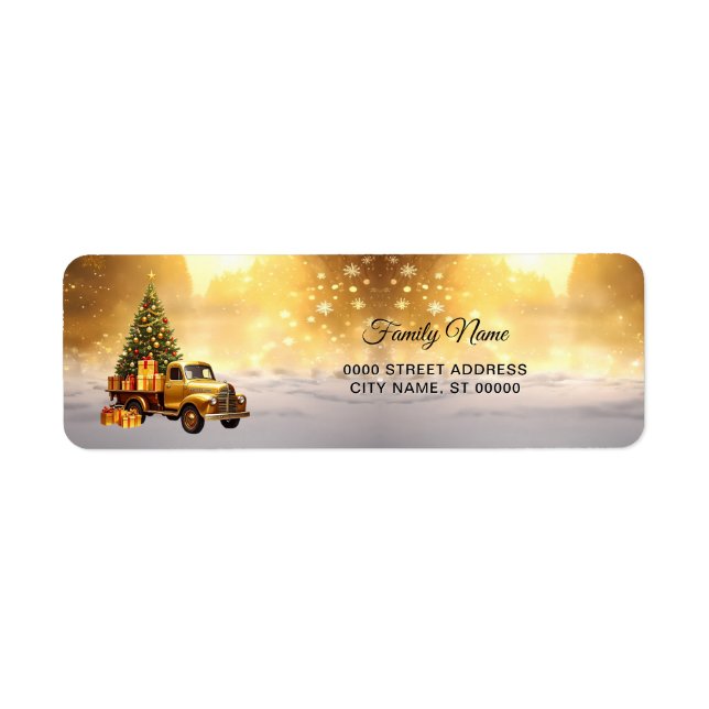 Gold Truck Weihnachtsbaum Rücksendeadresse Etikett (Vorne)