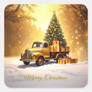 Gold Truck Weihnachtsbaum Weihnachtsaufkleber Quadratischer Aufkleber