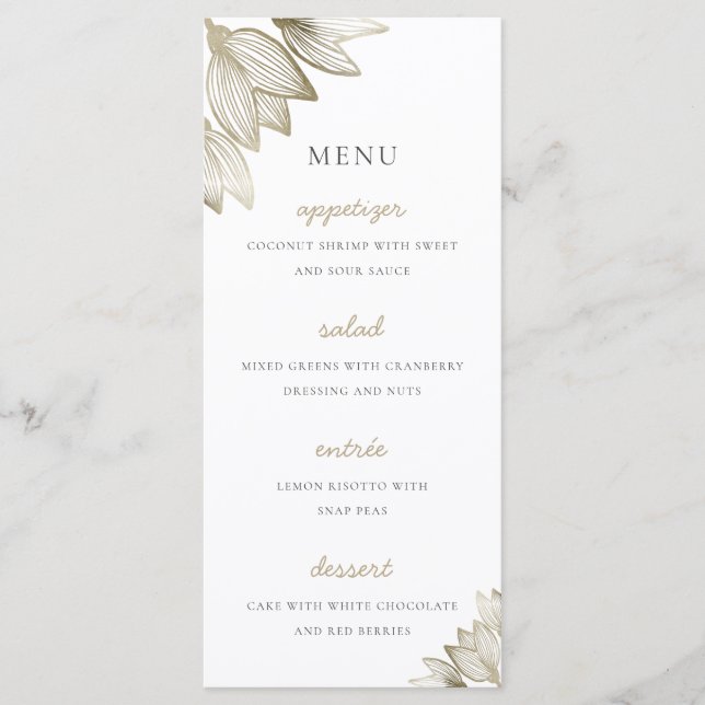 Gold Tulip Blüten | Hochzeit Menükarte (Vorderseite)