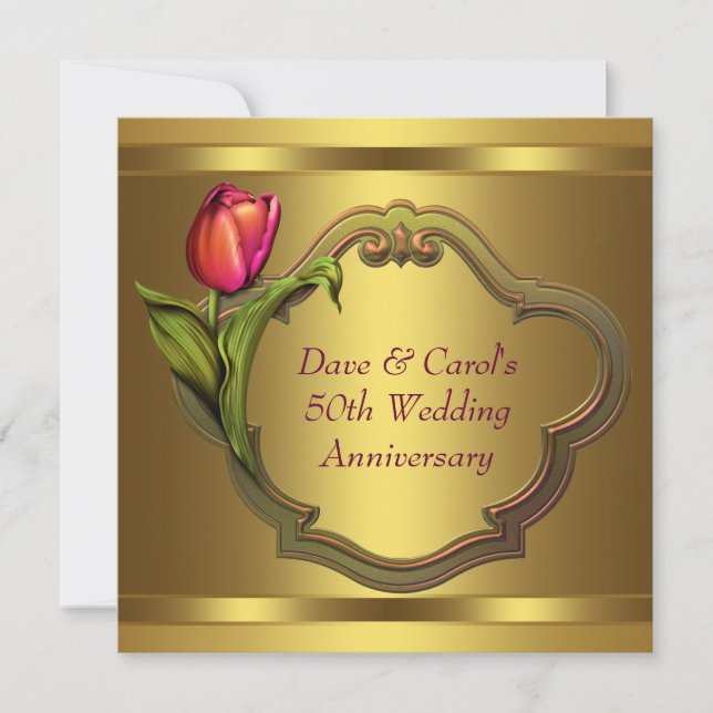 Gold Tulips 50. Hochzeitstag Einladung (Vorderseite)