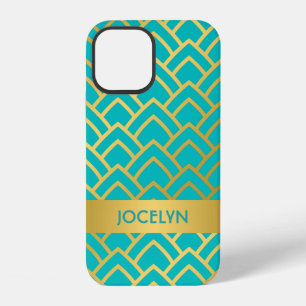 Gold Türkis Art Deco Geometrisch Personalisiert iPhone 12 Hülle