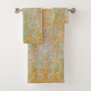 Gold & Türkis Blue Patina Alkohol Abstrakt Badhandtuch Set