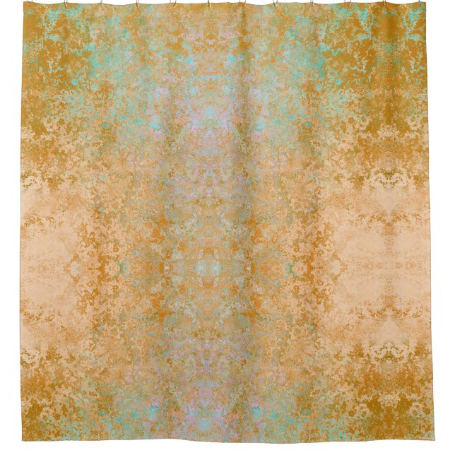 Gold & Türkis Blue Patina Alkohol Alkohol Tinte Ab Duschvorhang (Vorderseite)