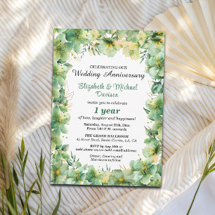 Gold Türkis Blumen 1. Hochzeitstag Einladung