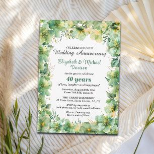 Gold Türkis Blumen 40. Hochzeitstag Einladung