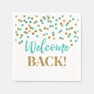 Gold Türkis Confetti Willkommen zurück Napkins Serviette