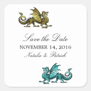Gold Türkis Drache Save-the-Date-Aufkleber Quadratischer Aufkleber