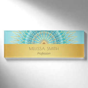 Gold Türkis geometrisches Mandala Namenschild