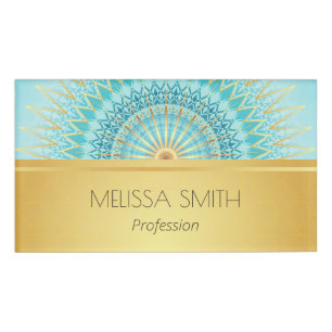 Gold Türkis geometrisches Mandala Namenschild