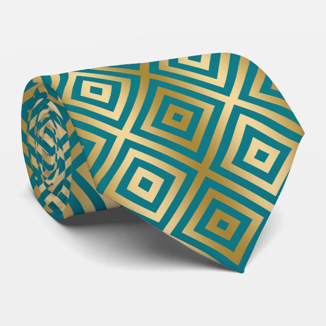 Gold & Türkis Modernes geometrisches Muster Krawatte (Gerollt)