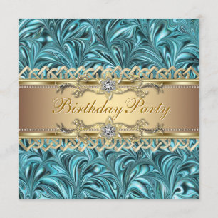Gold Turquoise Blue Anniversaire Invitations