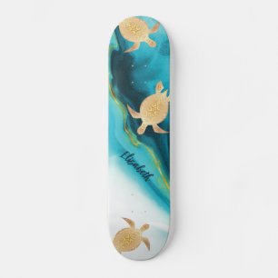 Gold Turtle Tribal Aquamarin Tinte Agate Monogramm Skateboard