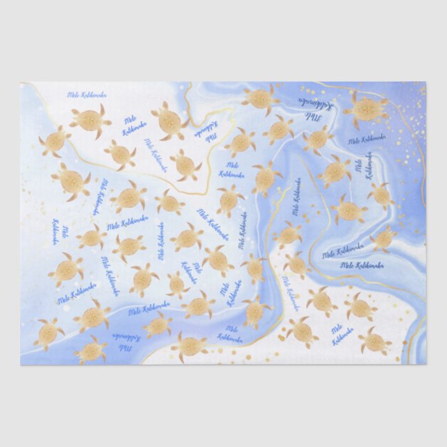 Gold Turtles Blue Ink | Mele Kalikimaka Weihnachte Seidenpapier (Vorderseite)