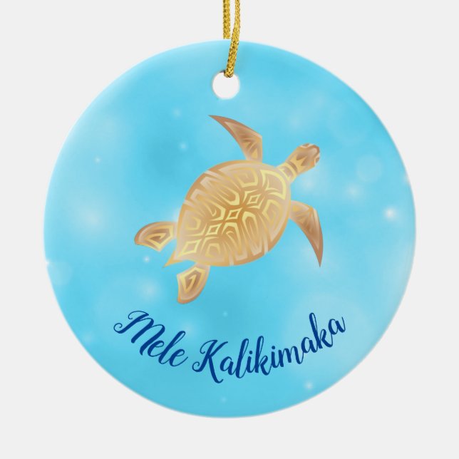 Gold Turtles Mele Kalikimaka Hawaiian Christmas Keramik Ornament (Vorne)