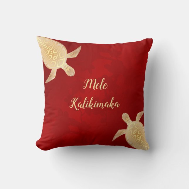 Gold Turtles Mele Kalikimaka Hawaiian Red Kissen (Vorderseite)