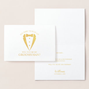 Gold Tuxedo Anzug Personalisierter Trauzeuge Vorsc Folienkarte